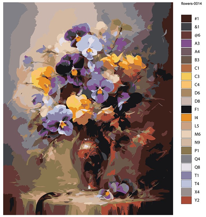 Картина по номерам «Цветы: Анютины глазки в вазе» — картинка 2