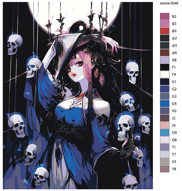 Картина по номерам «Аниме: Девушка-ведьма с черепами» — картинка 2