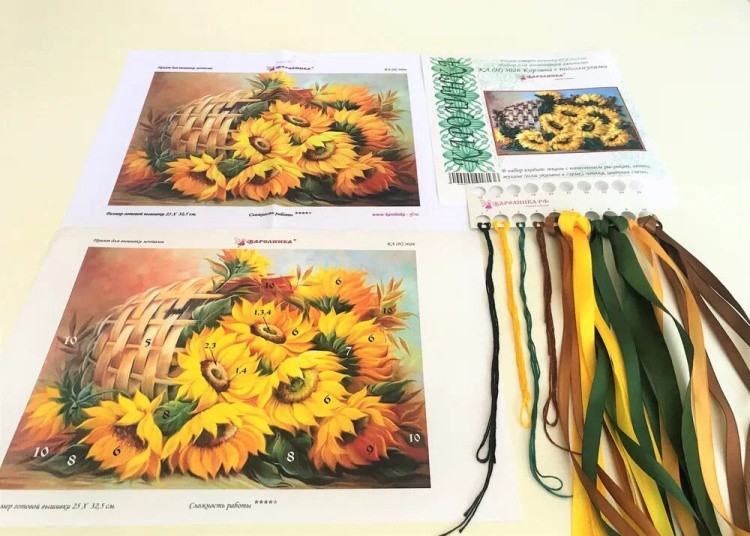 Вышивка лентами «Корзина с подсолнухами» — картинка 3