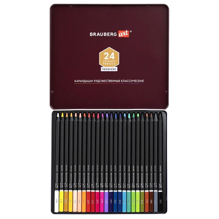 Карандаши цветные художественные BRAUBERG ART PREMIERE, 24 цв., мягкий грифель 4 мм — картинка 2