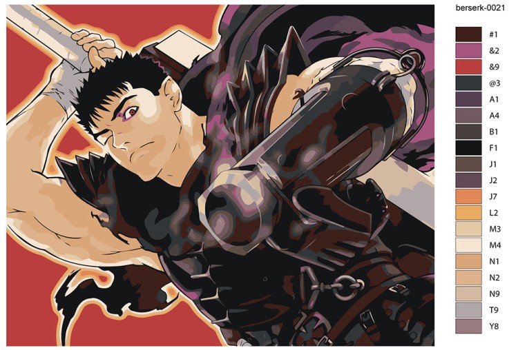 Картина по номерам «Берсерк Berserk манга аниме: Гатс арт» — картинка 2