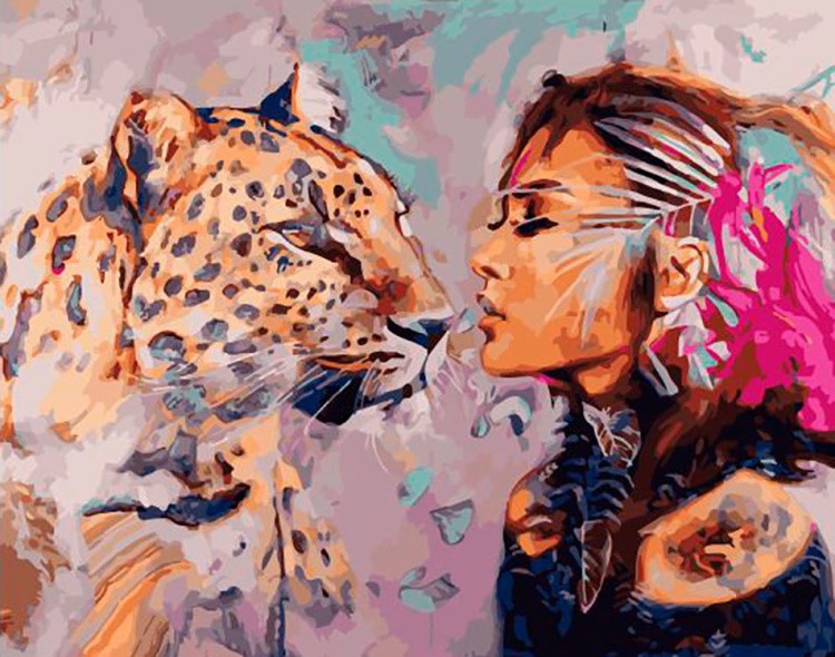 Картина по номерам «Девушка и леопард»