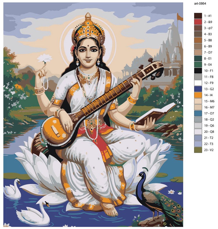 Картина по номерам Богиня Сарасвати на лотосе Буддизм — картинка 2