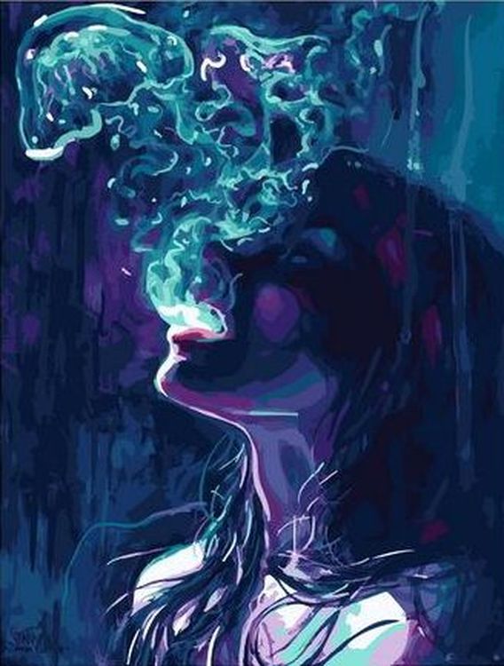 Картина по номерам «Девушка пускает дым»