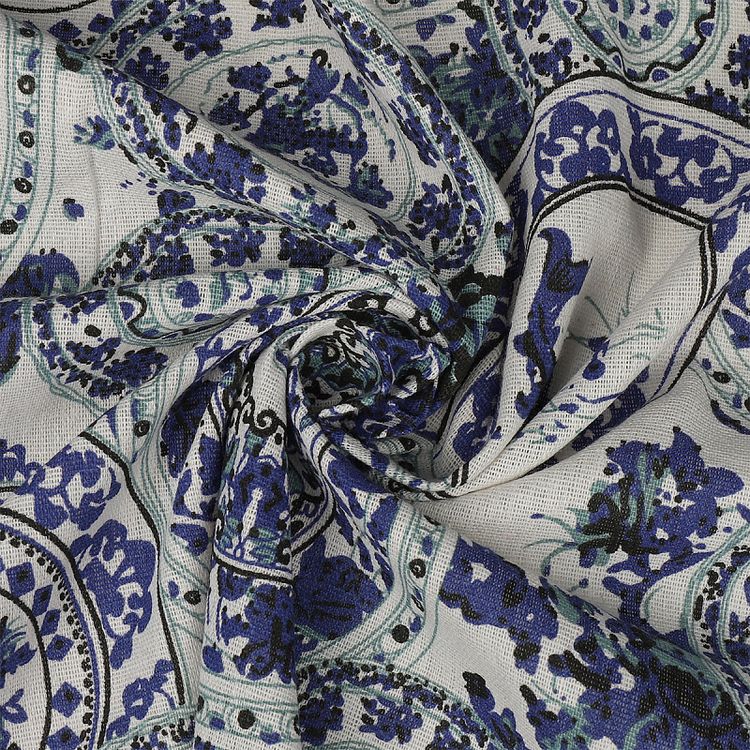 Ткань льняная, 1 м x 150 см, 140 г/м², цвет: синий, орнамент, TBY — картинка 2