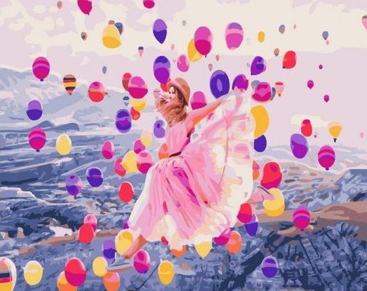 Картина по номерам «Девушка среди шаров»