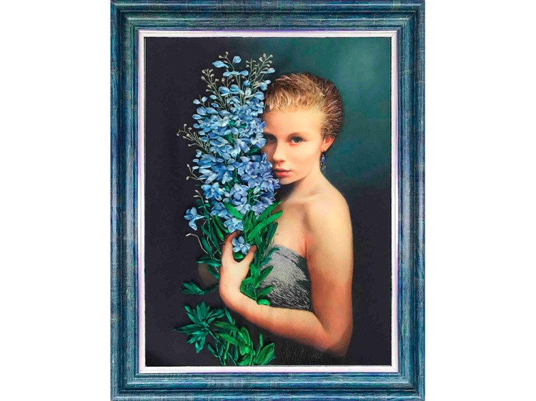 Вышивка лентами «Девушка с васильками» — картинка 2