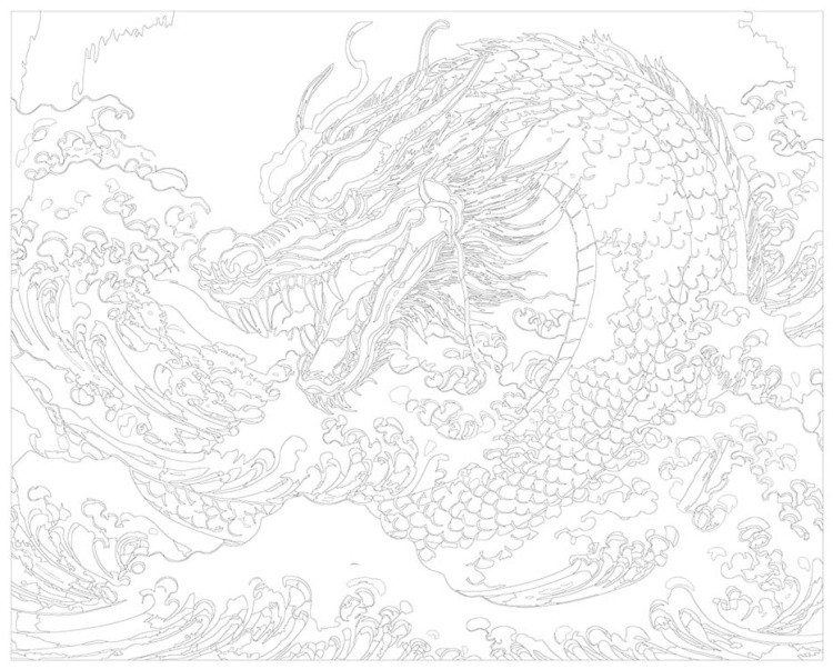 Картина по номерам «Восточный зеленый дракон в море» — картинка 3