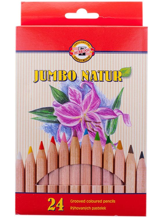 Карандаши цветные неокрашенный корпус «jumbo NATUR», 24 цв., KOH-I-NOOR Hardtmuth