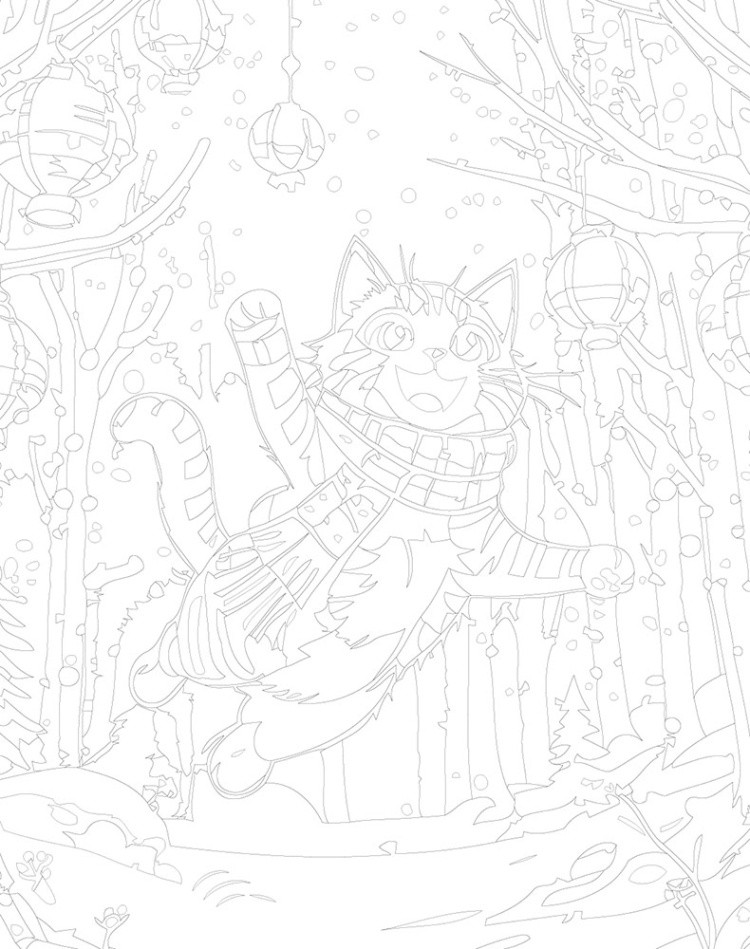 Картина по номерам «Зима: котик, снегопад и фонарики арт» — картинка 3