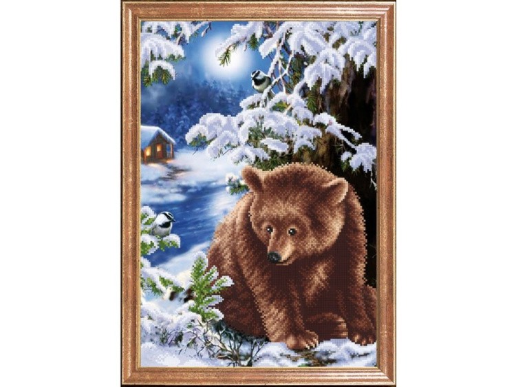 Рисунок на ткани «Медведь под елкой»