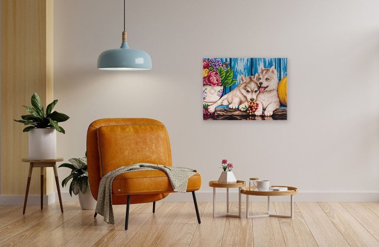 Алмазная вышивка «Щенки Хаски» — картинка 3