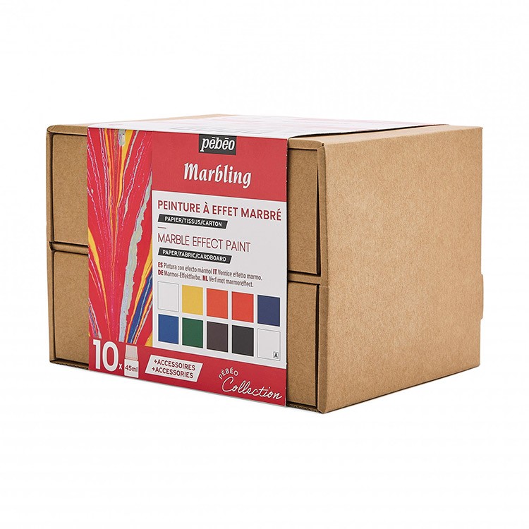 Набор красок Pebeo Marbling «Коллекция» для техники Эбру с аксессуарами, 9 цветов — картинка 3