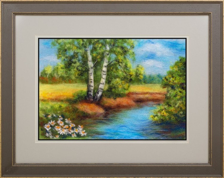 Картина шерстью «Лесная речка» — картинка 2