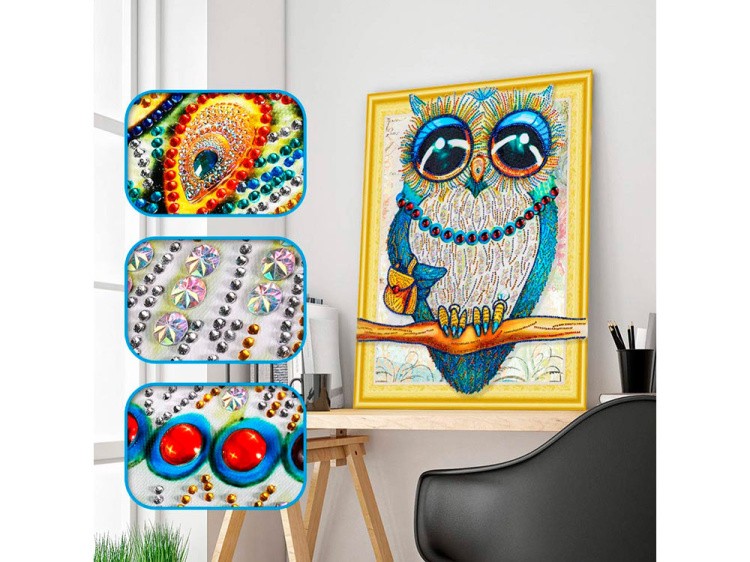 Алмазная вышивка 5D «Сова в рубинах» — картинка 4