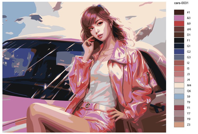 Картина по номерам «Машины: Девушка на фоне авто в стиле аниме» — картинка 2