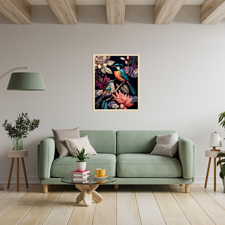 Картина по номерам с поталью «Черный холст Райские птицы» — картинка 7