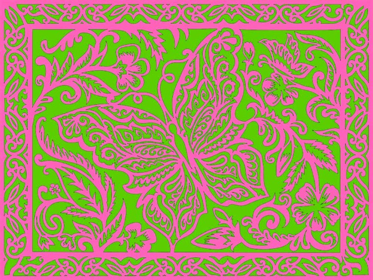 Вытынанка «Бабочка в цветах» (розовый) — картинка 5