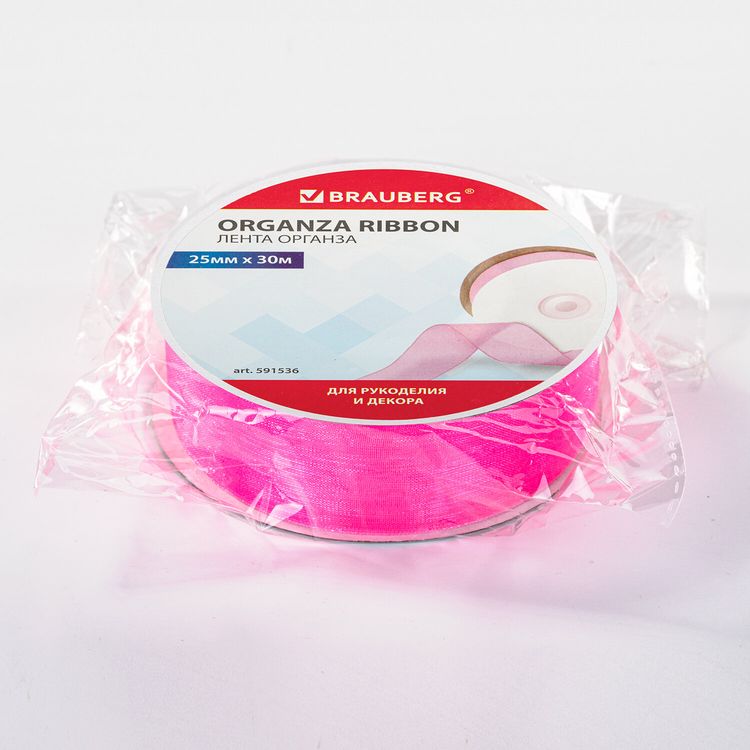 Лента органза, ширина 25 мм, длина 30 м, розовая, Brauberg — картинка 4