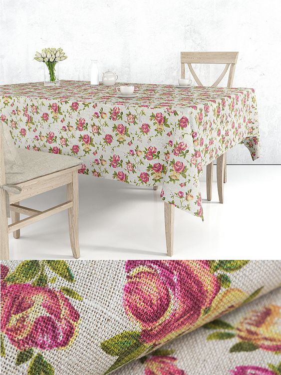 Ткань Лен, 140 г/м², 5 м x 150 см, цвет: серый, розовый, цветочный принт, TBY — картинка 6