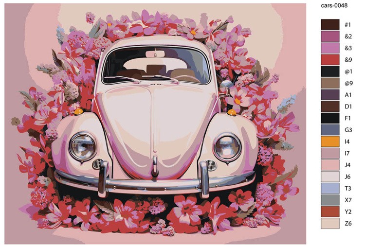 Картина по номерам «Машины: Розовый Фольксваген Жук в цветах» — картинка 2